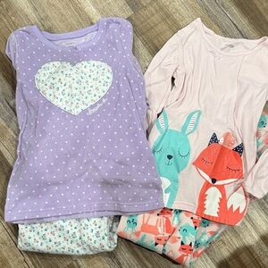 Carter’s Kids Pajamas Set - Purple floral with polka dots and Pink bunny + fox